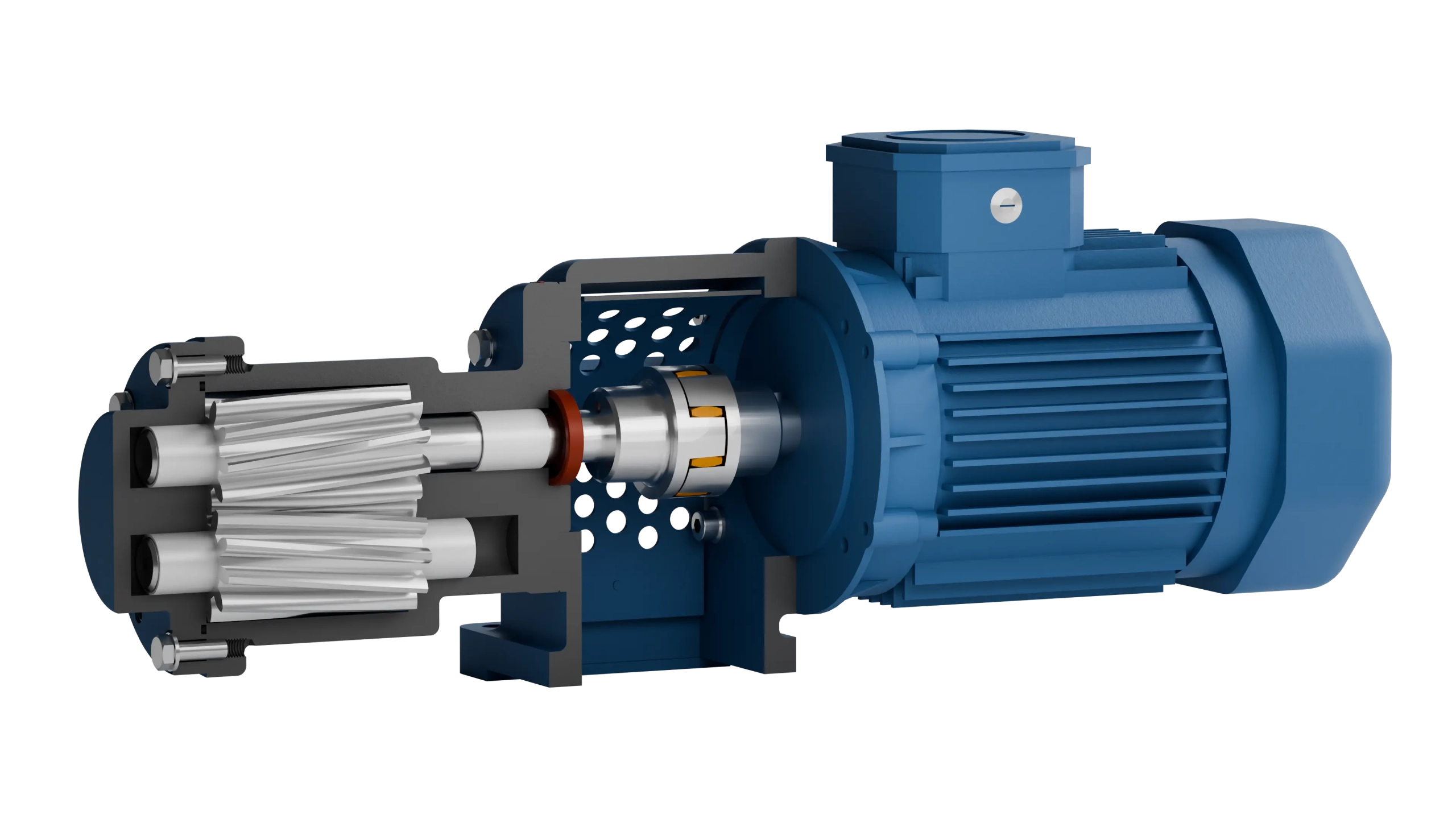 Sectional view of the FKM 590 electric gear pump with ROTEX jaw coupling and aluminium bracket