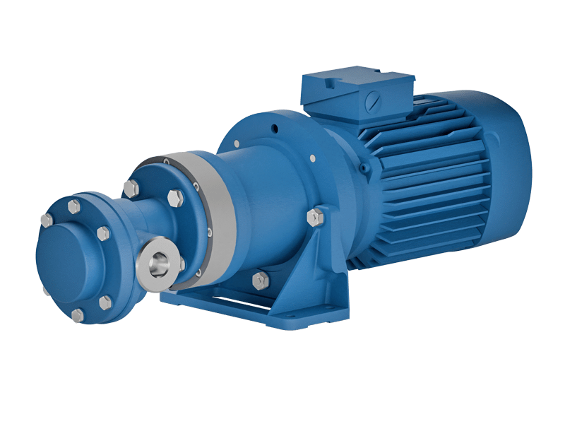 Product photo of the FOM-MG gear pump from Linn Pumps with MINEX-S magnetic coupling and electric motor